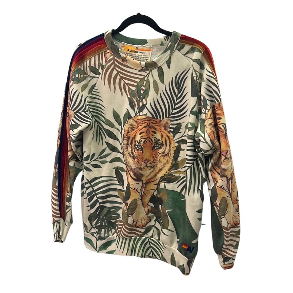 Aviator nation, limited, edition, tiger, sweater with velvet sleeves